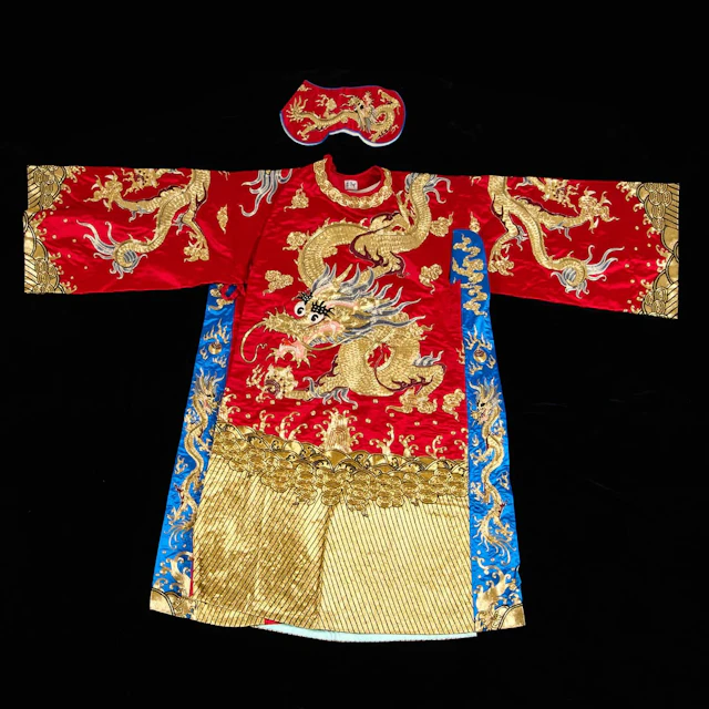 20th c. Chinese Red Silk Embroidered Opera Robe