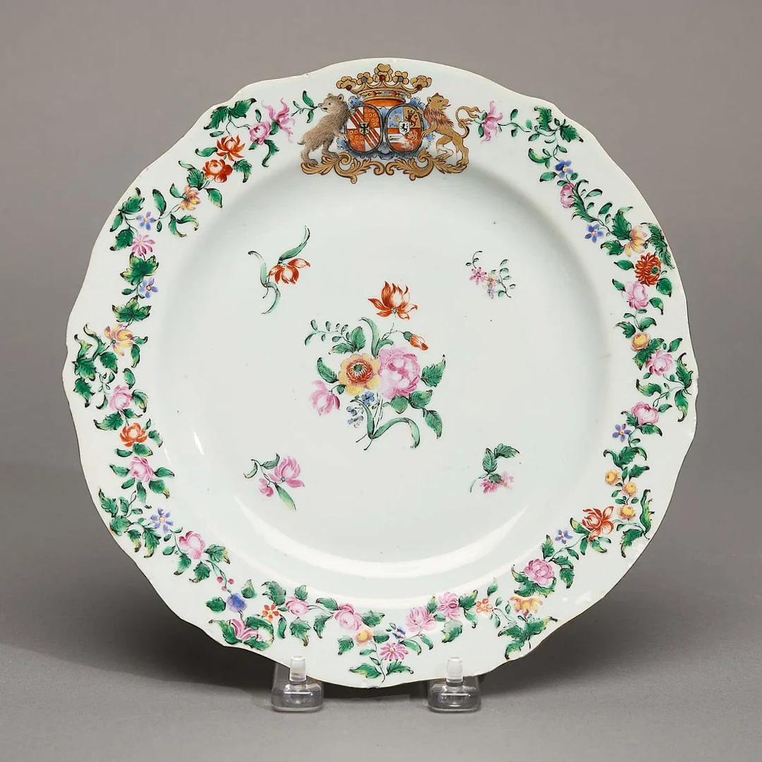 Famille Rose Continental Armorial Plate