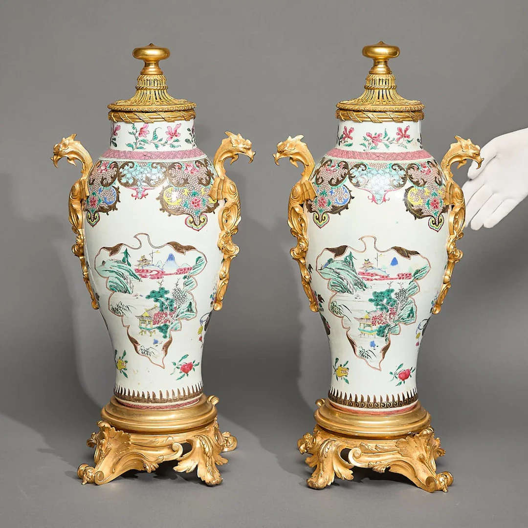 Pair Ormolu-Mounted Famille Rose Vases
