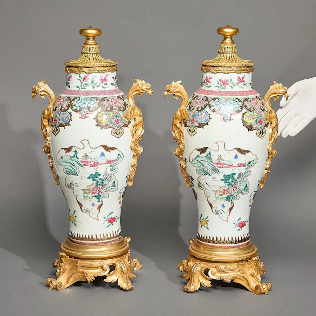 Pair Ormolu-Mounted Famille Rose Vases