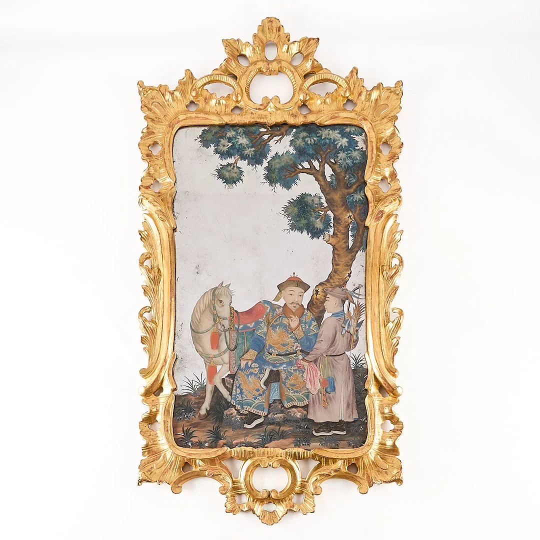 Lrg Chinese Qing Figural Reverse Glass Painting