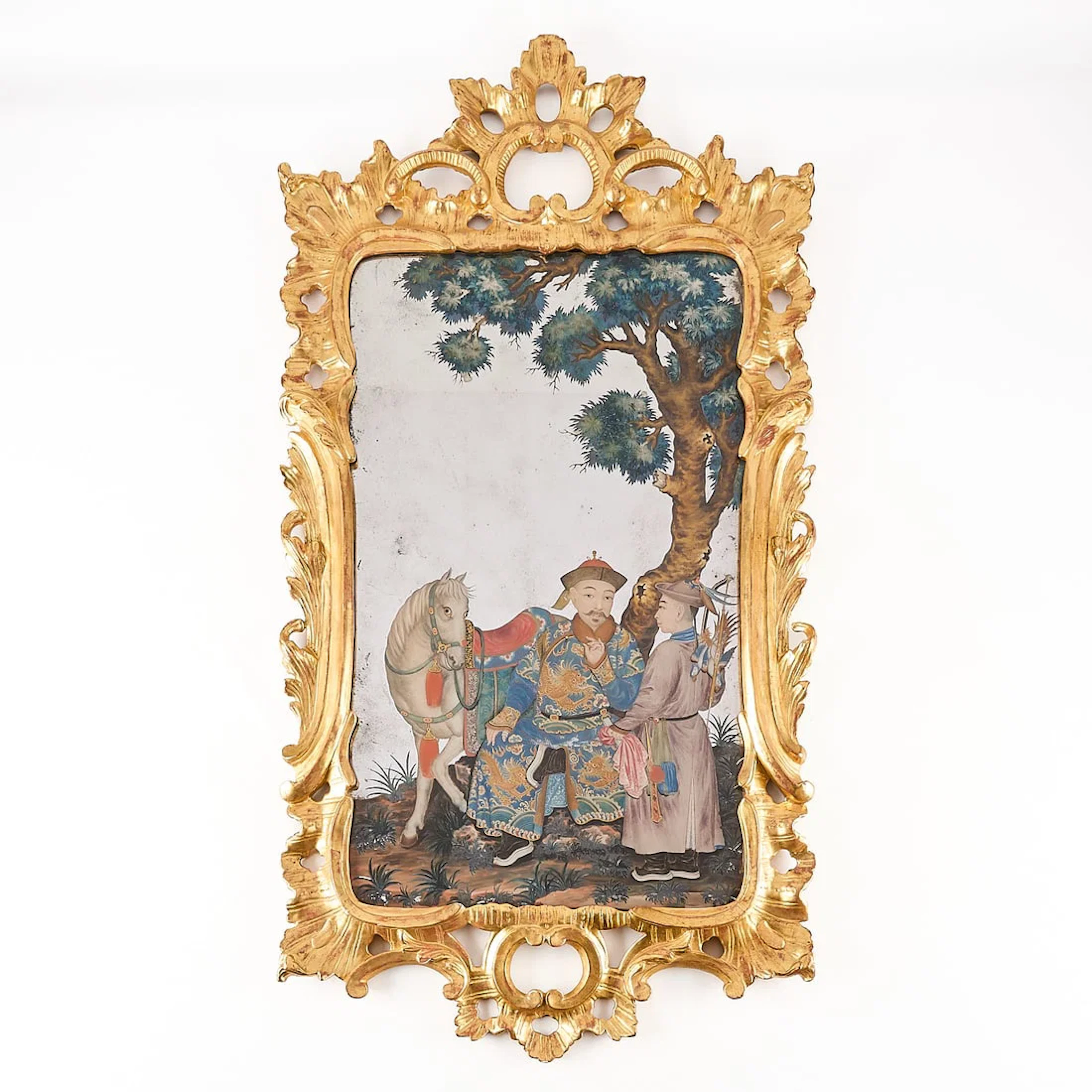 Lrg Chinese Qing Figural Reverse Glass Painting