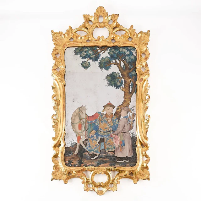 Lrg Chinese Qing Figural Reverse Glass Painting