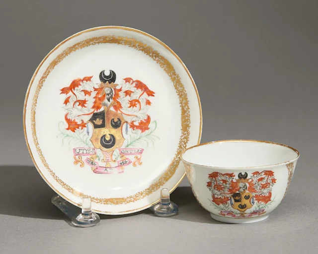 Chinese Export Armorial Tea Bowl & Saucer - Hodges