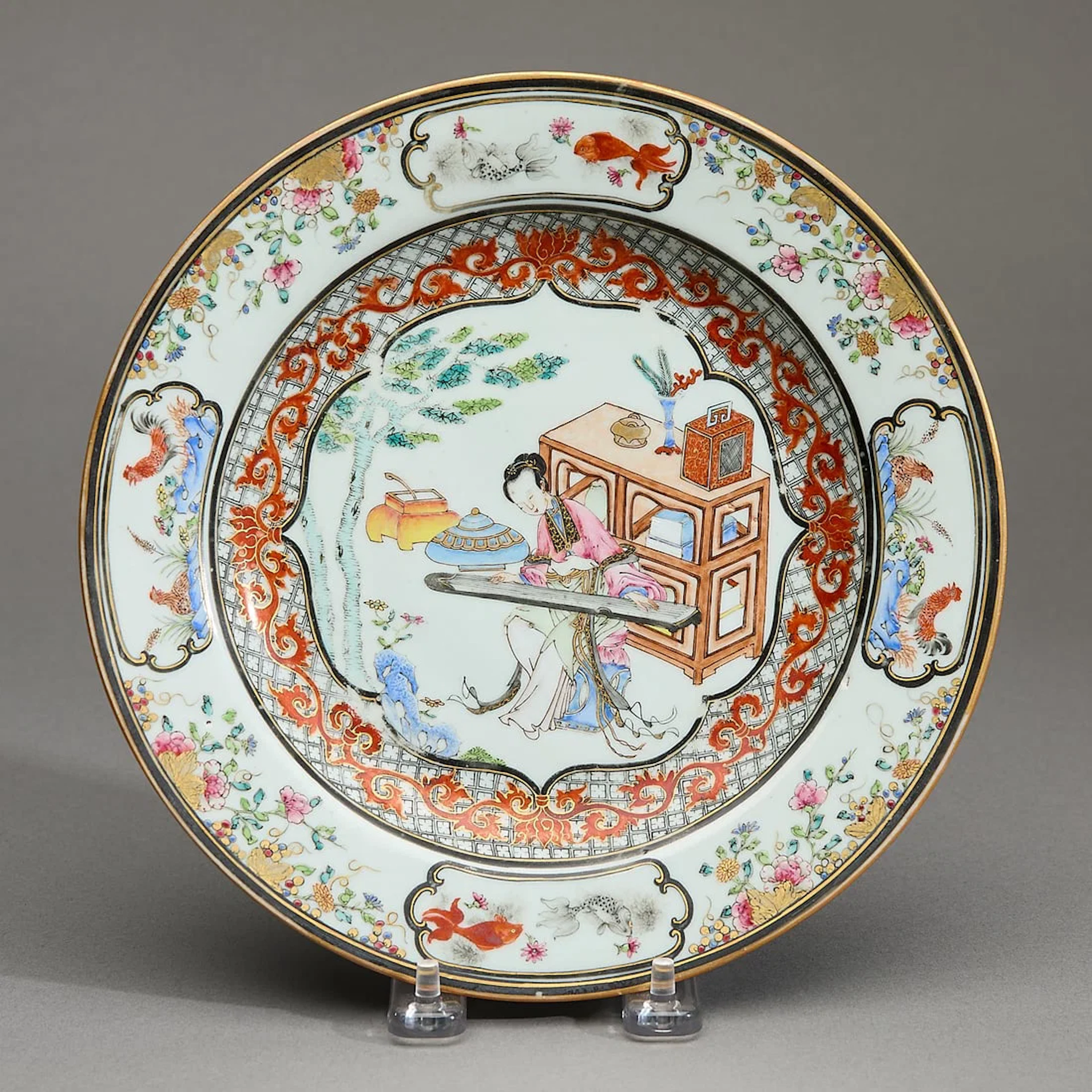 Chinese Export Famille Rose & Grisaille Plate