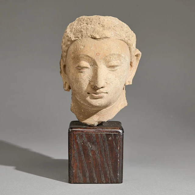 Ancient Gandharan Carved Stucco Head of Buddha