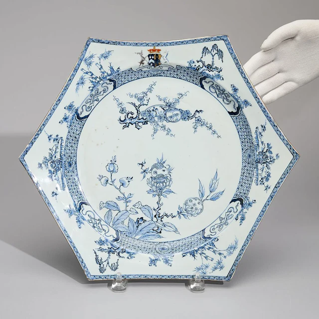 Armorial Blue & White Hexagonal Charger