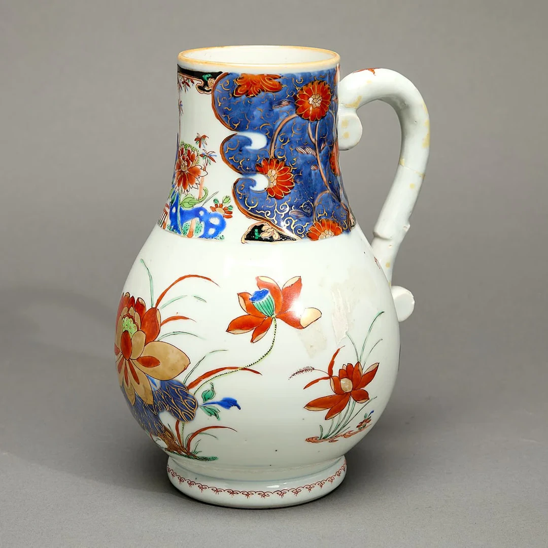 Large Chinese Export Verte Imari Lotus Jug