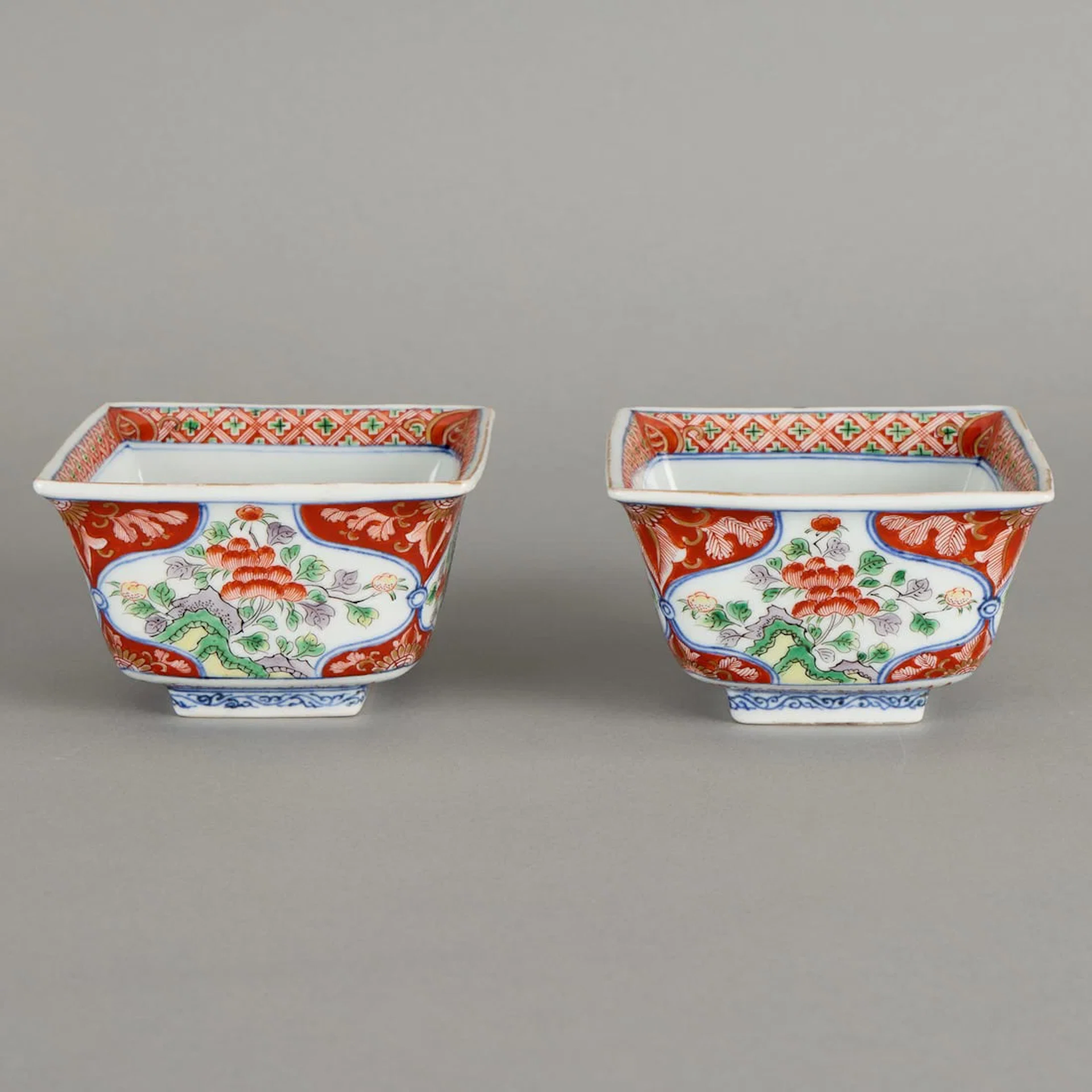 Pr Japanese Meiji Imari Porcelain Square Dishes