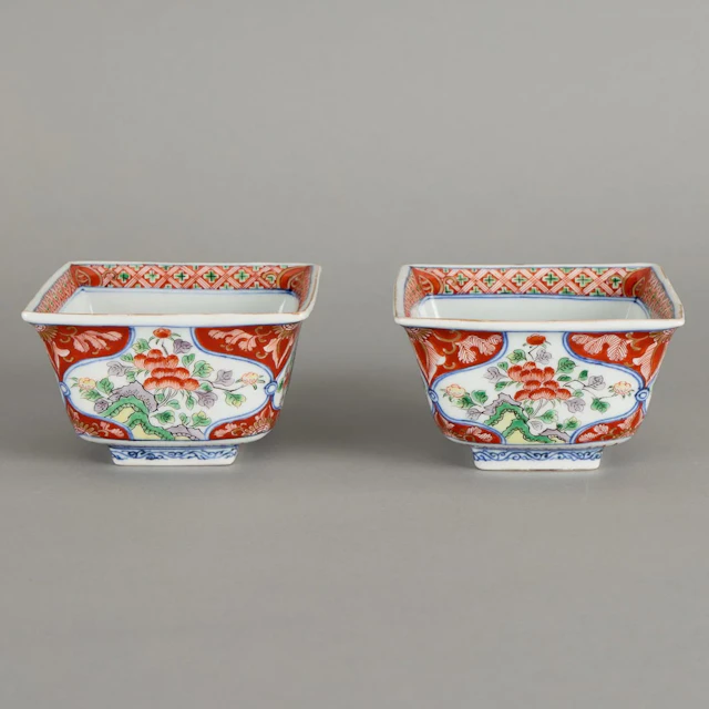 Pr Japanese Meiji Imari Porcelain Square Dishes