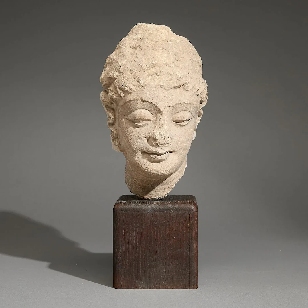 Ancient Gandharan Carved Stucco Head of Buddha