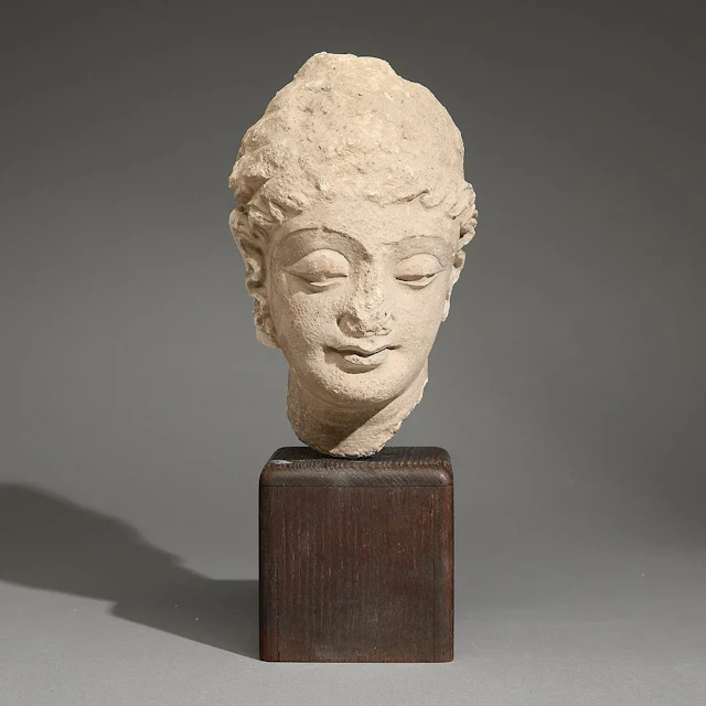 Ancient Gandharan Carved Stucco Head of Buddha