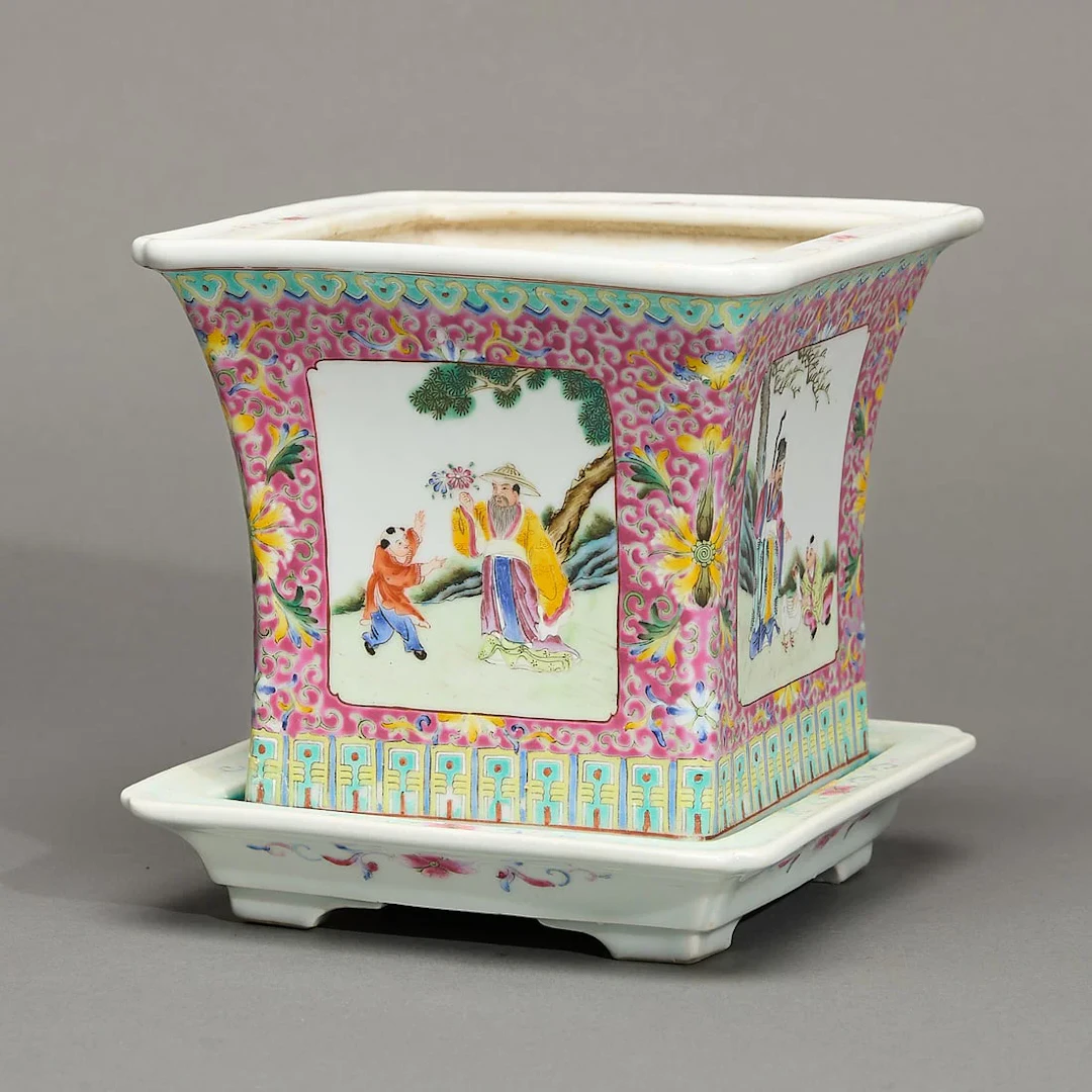 Chinese Qing Famille Rose Figural Planter Cachepot