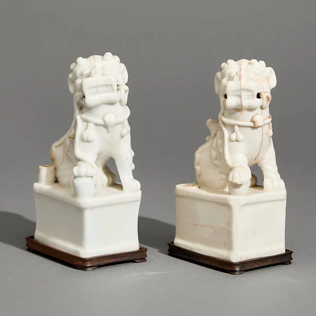 Pr Chinese Porcelain Foo Dog Joss Stick Holders