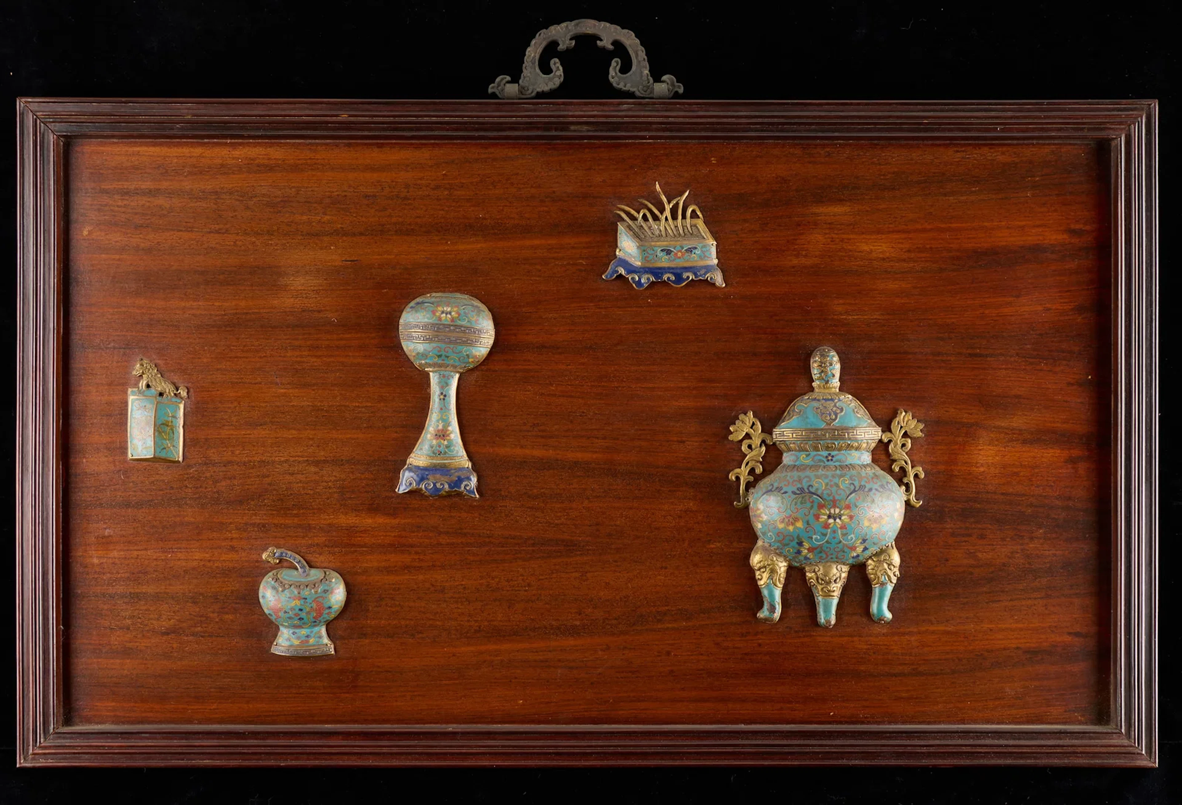 Chinese Qing Cloisonne "Hundred Antiques" Panel