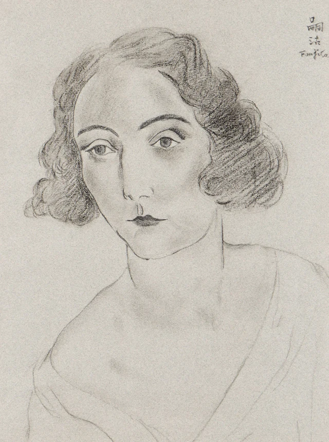 Style of Foujita Portrait of a Woman Drawing