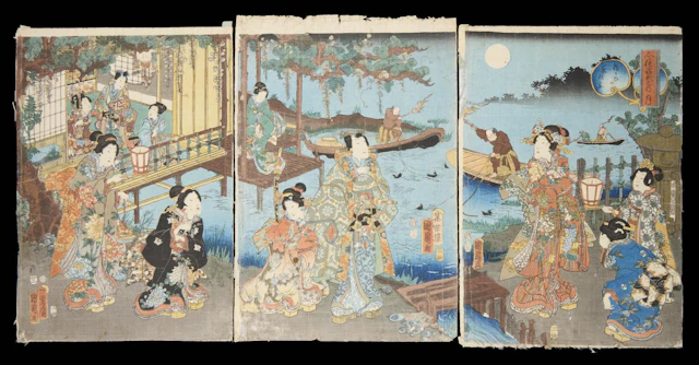 Toyohara Kunichika "Cormorant Fishing" Woodblock