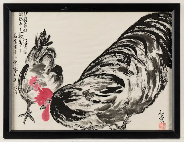 Chinese Hen & Rooster Ink Painting