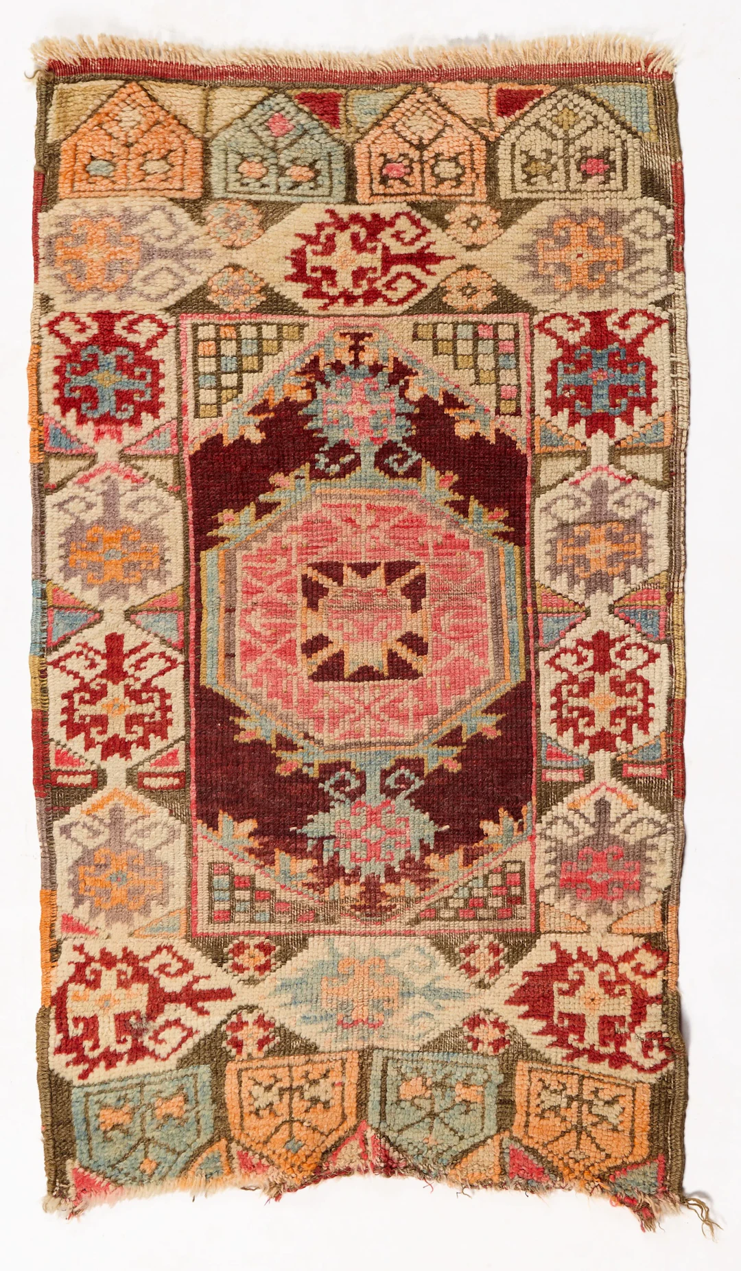 Tribal Anatolian Herki Wool Yastik Mat 3'5"x2'