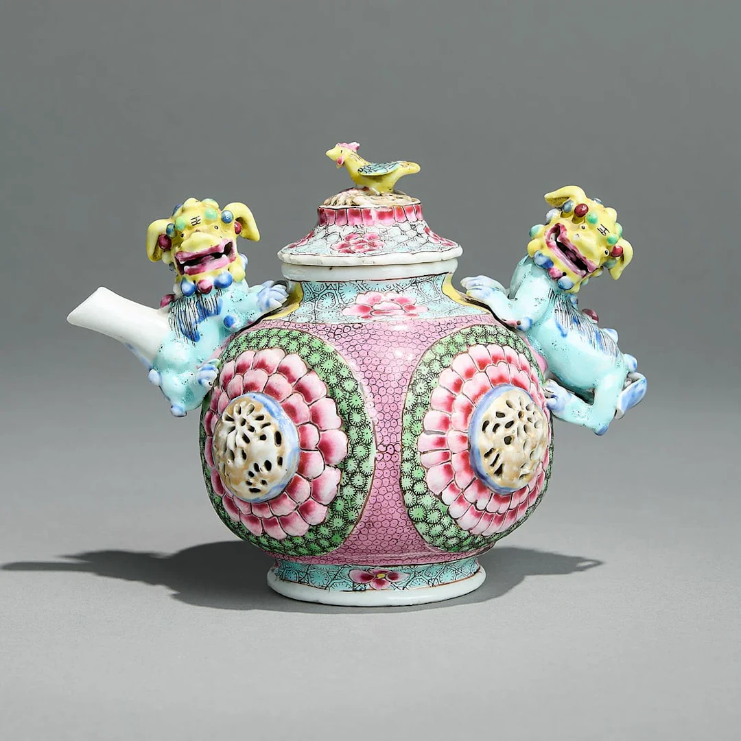 Famille Rose Buddhist Lion Teapot