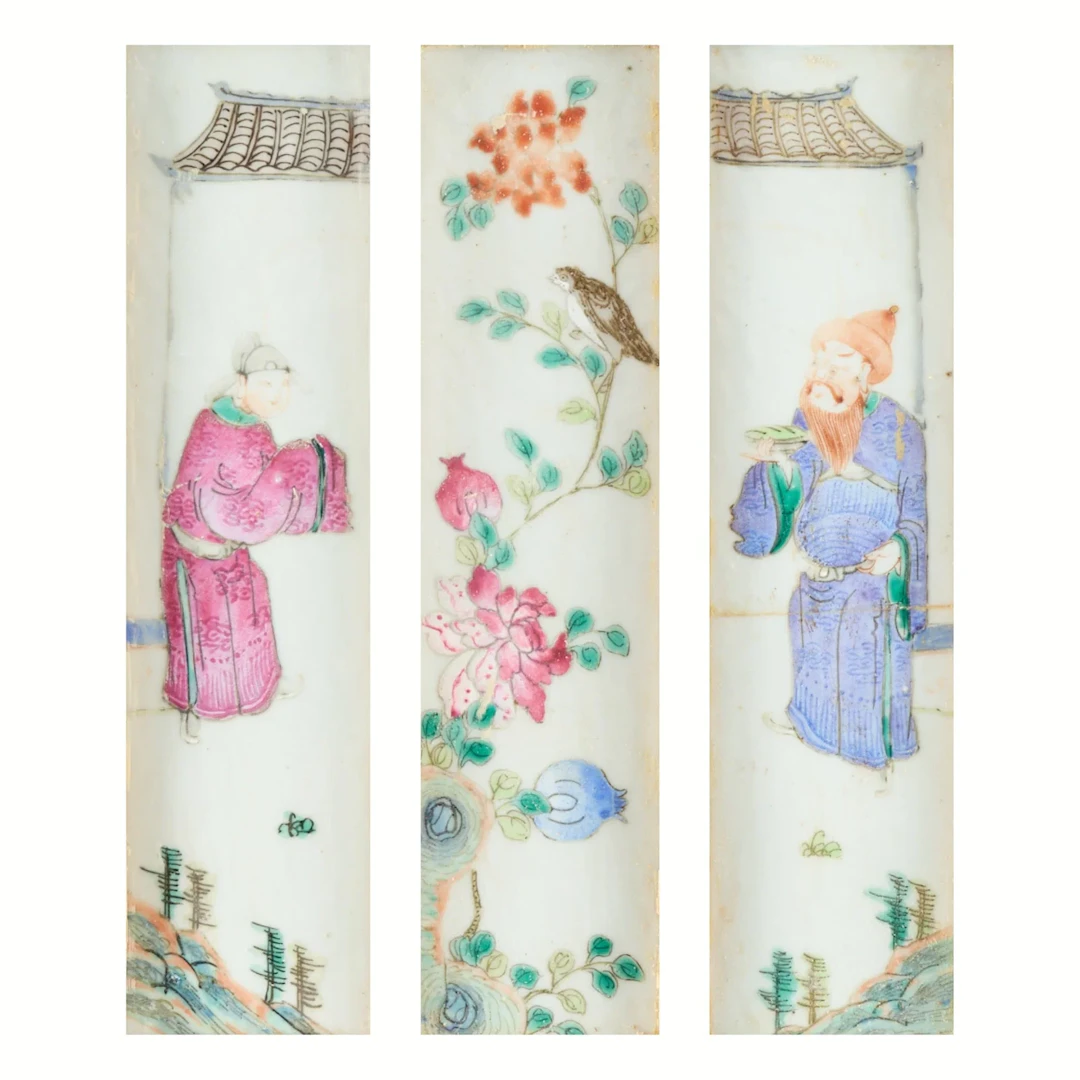 3 Chinese Qing Famille Rose Porcelain Plaques