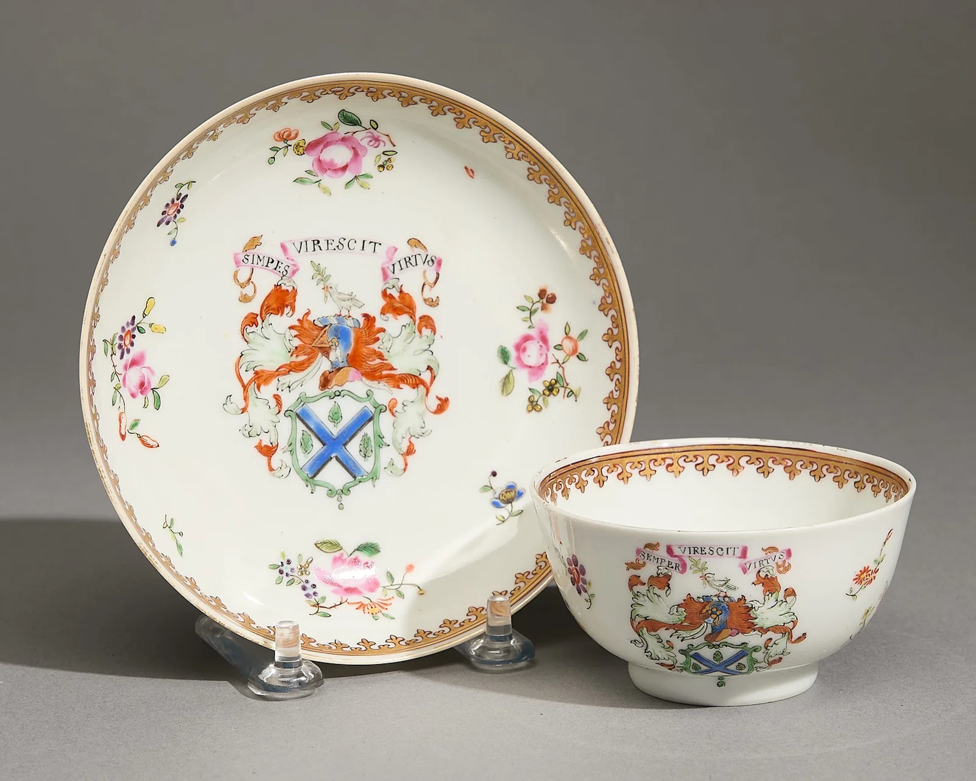 Famille Rose Armorial Tea Bowl & Saucer - Marshall