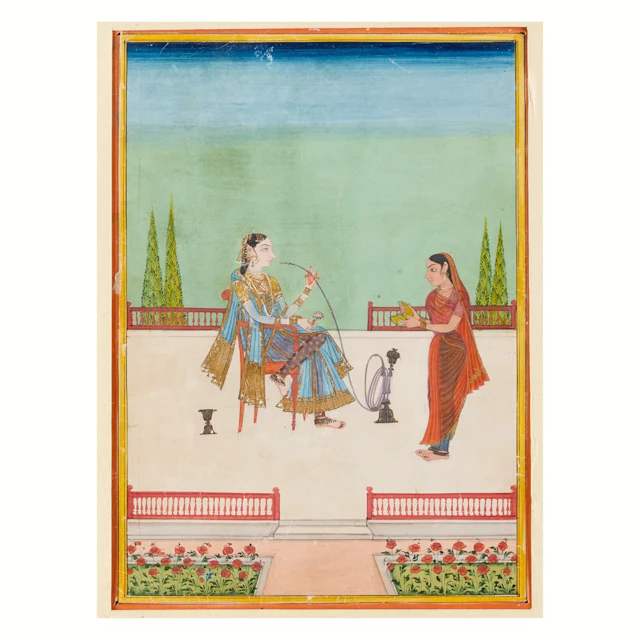 Indian Hyderabad School Miniature Gouache Painting