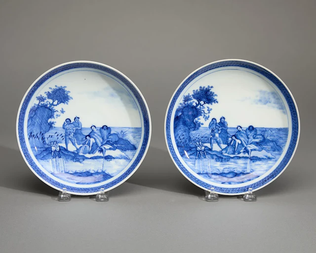 Rare Pair Export "River Gods in Distress" Plates