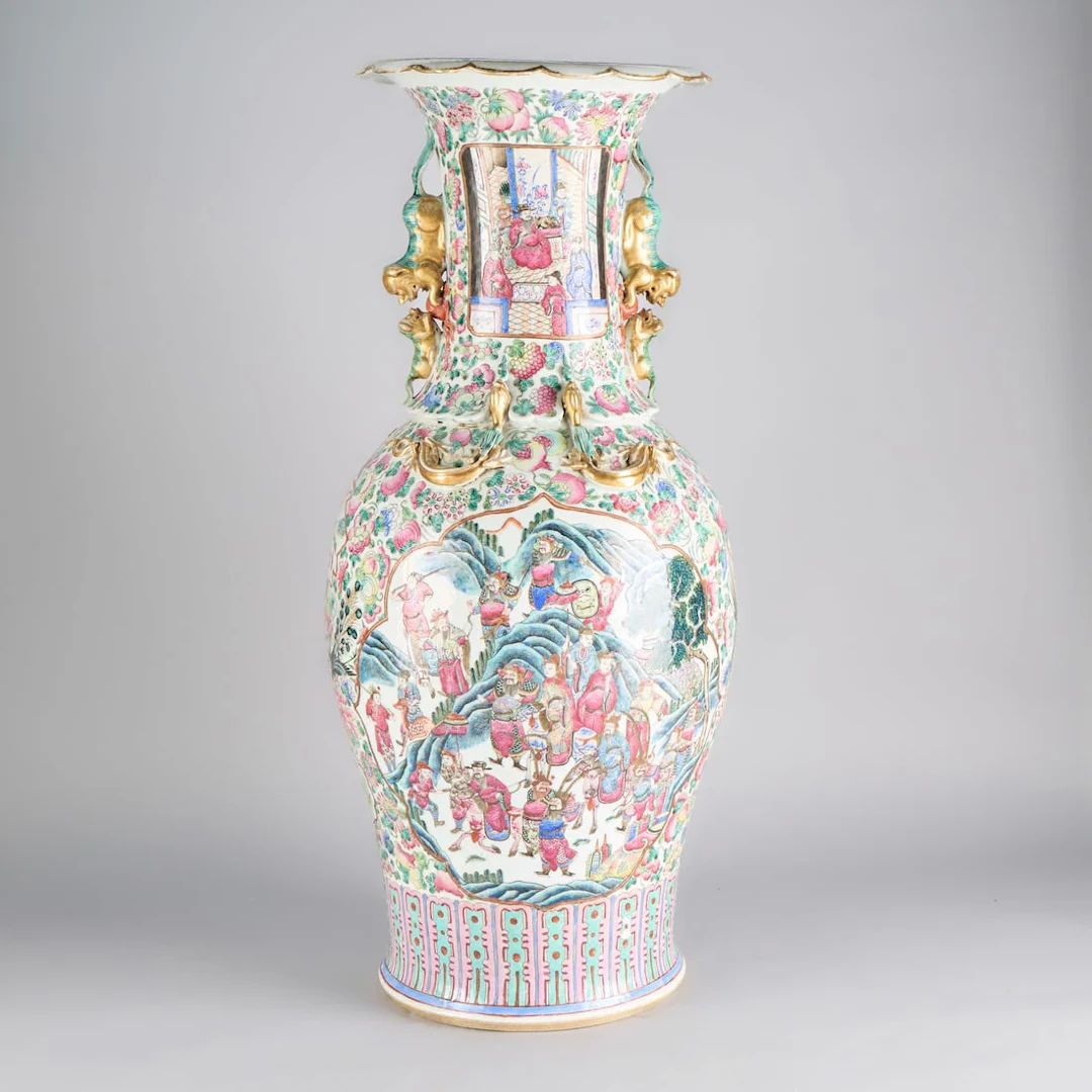 Lrg Chinese Famille Rose Porcelain Baluster Vase