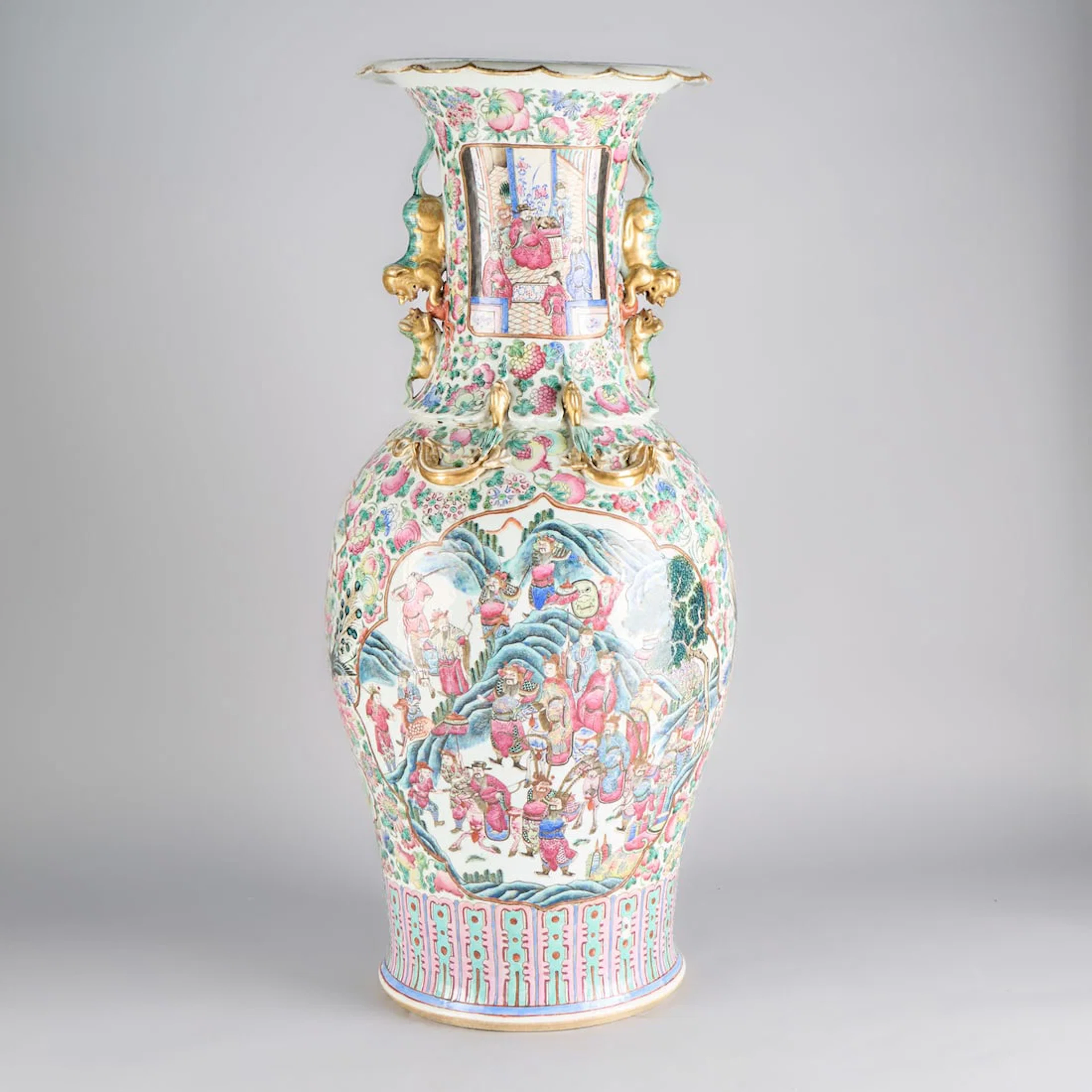 Lrg Chinese Famille Rose Porcelain Baluster Vase