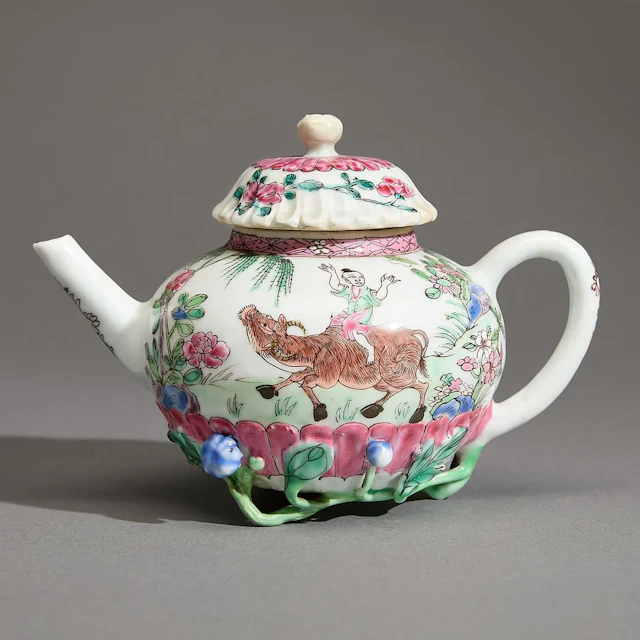 Chinese Export Famille Rose Boy on Buffalo Teapot