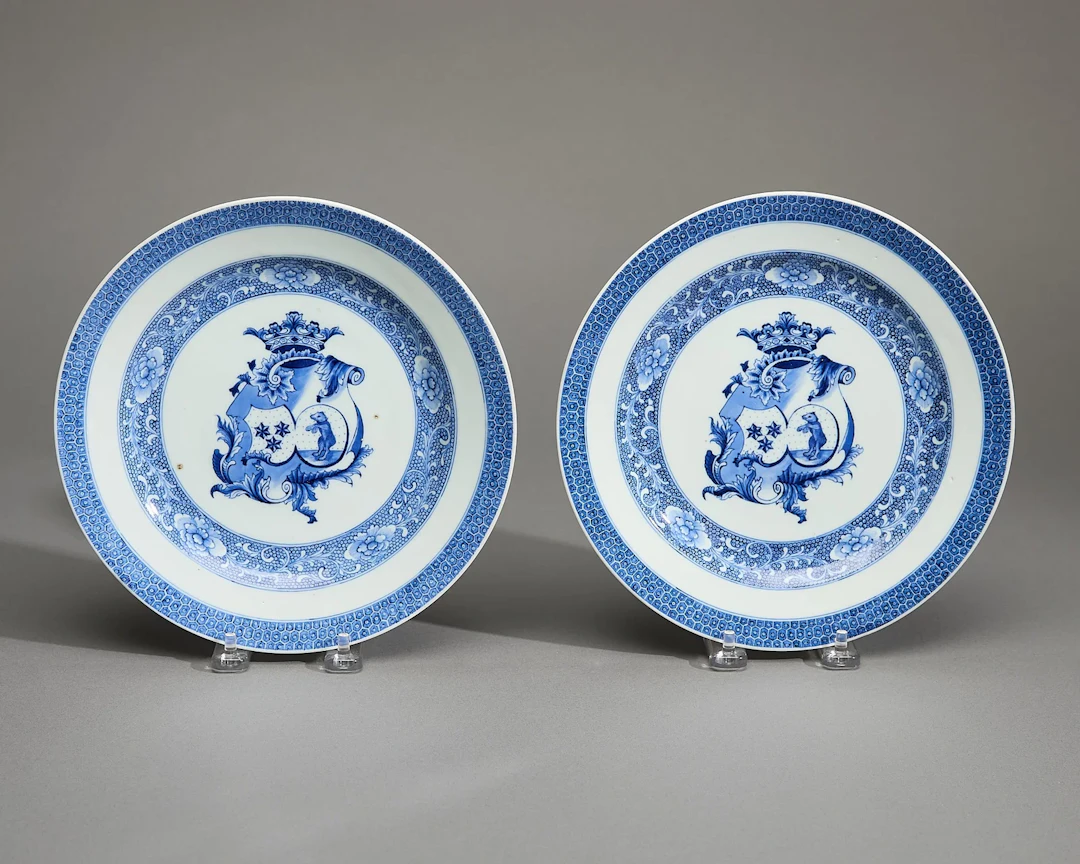 Pair Export French Market Armorial Plates