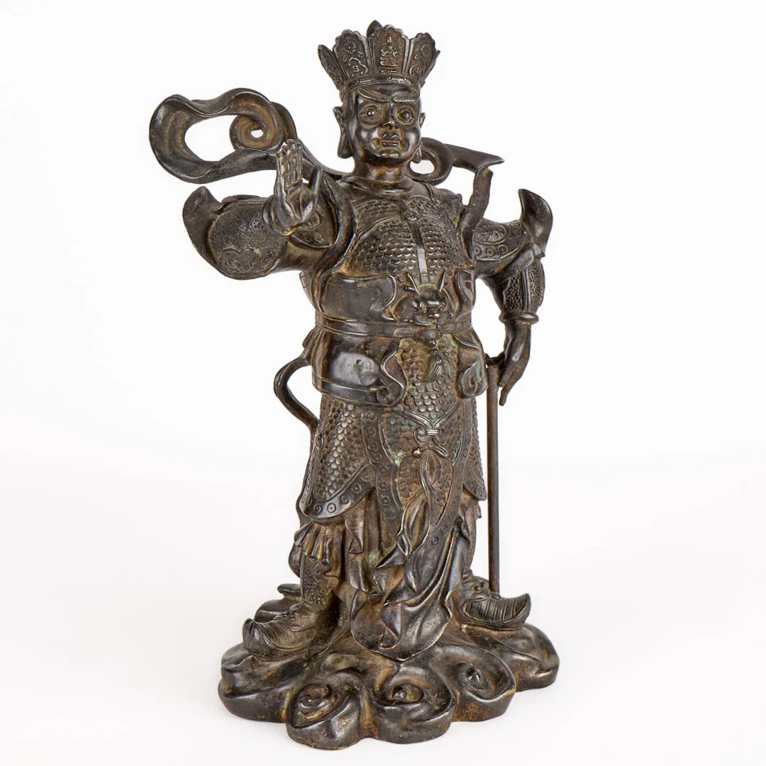 Chinese Qing Bronze Wei Tuo Temple Deity Figure