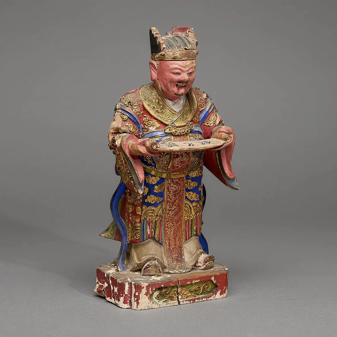 Chinese Qing Carved Polychrome Dignitary Figure