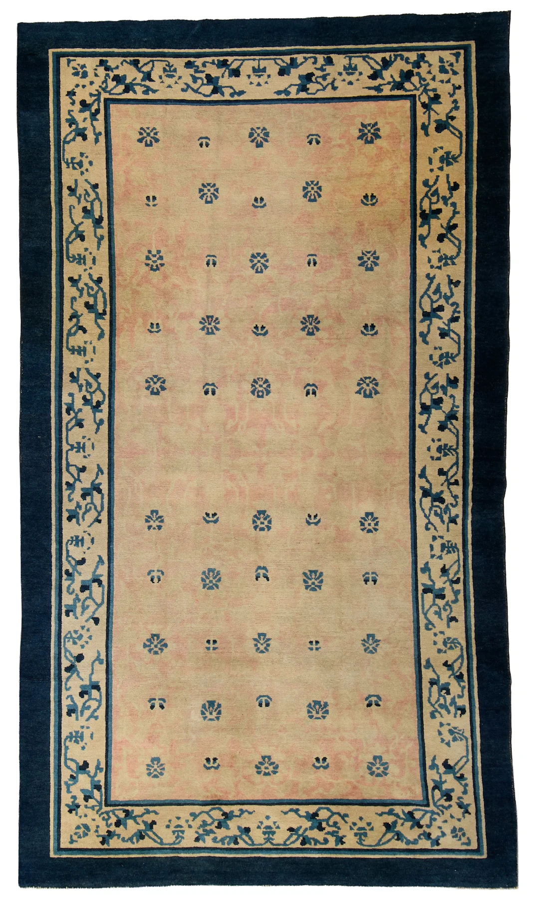 19th c. Chinese Blue & Beige Lotus Blossom Carpet