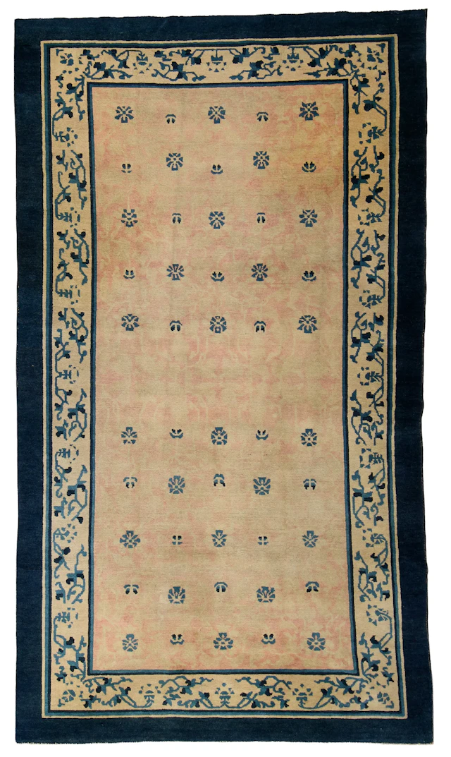 19th c. Chinese Blue & Beige Lotus Blossom Carpet