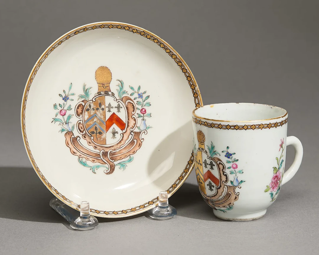 Chinese Export Armorial Coffee Cup & Saucer