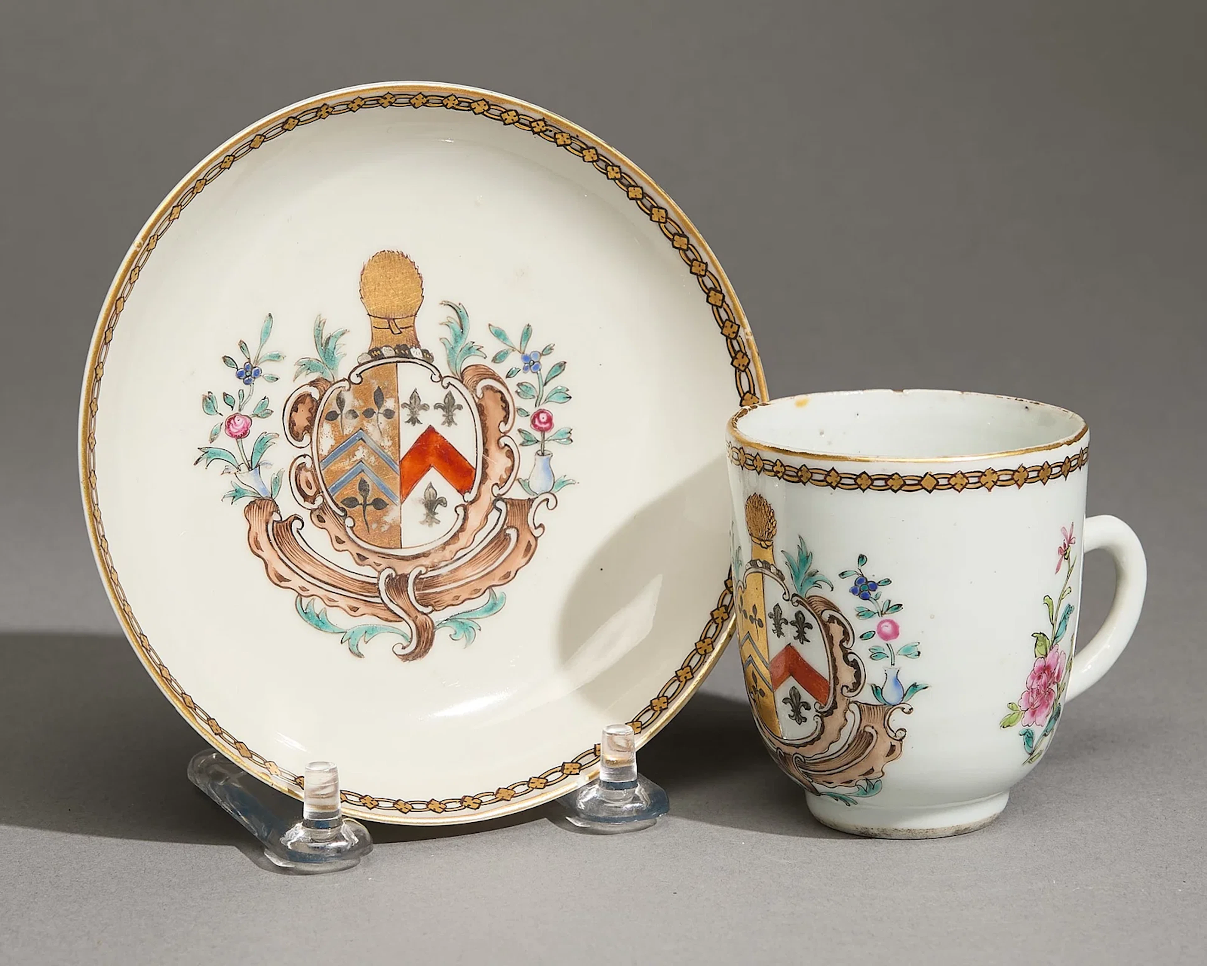 Chinese Export Armorial Coffee Cup & Saucer