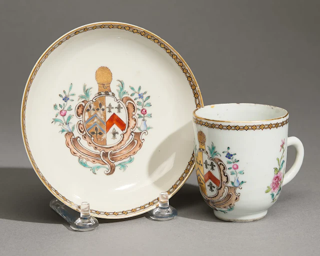 Chinese Export Armorial Coffee Cup & Saucer