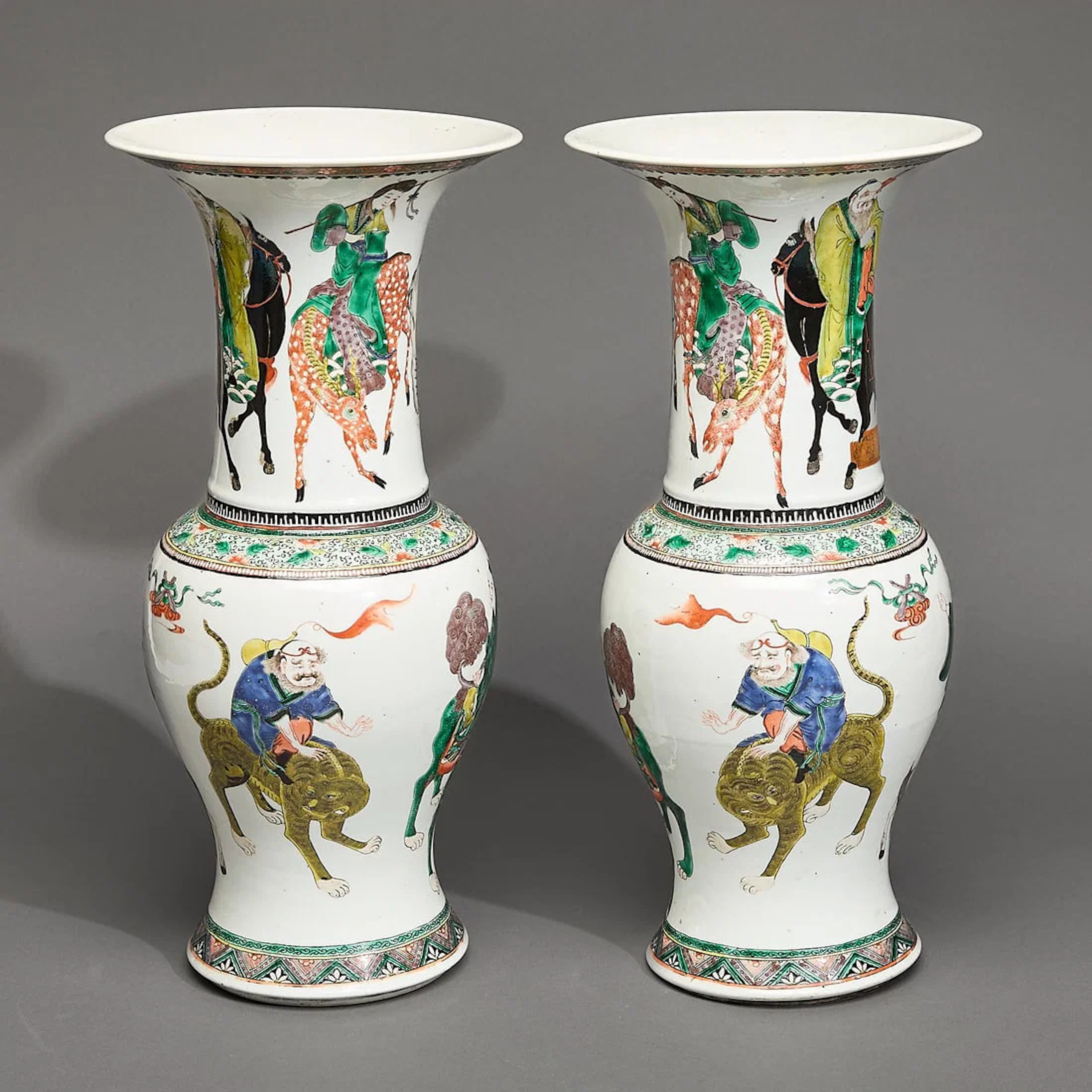 Pr Chinese Famille Verte Porcelain Yen-Yen Vases