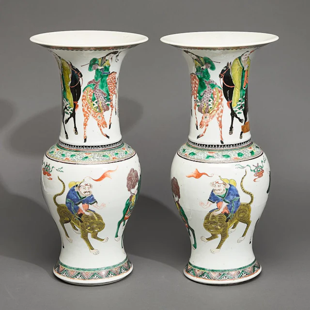 Pr Chinese Famille Verte Porcelain Yen-Yen Vases