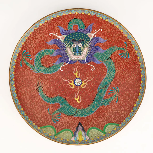 Chinese PRC Cloisonne Plate - Marked Lao Tian Li