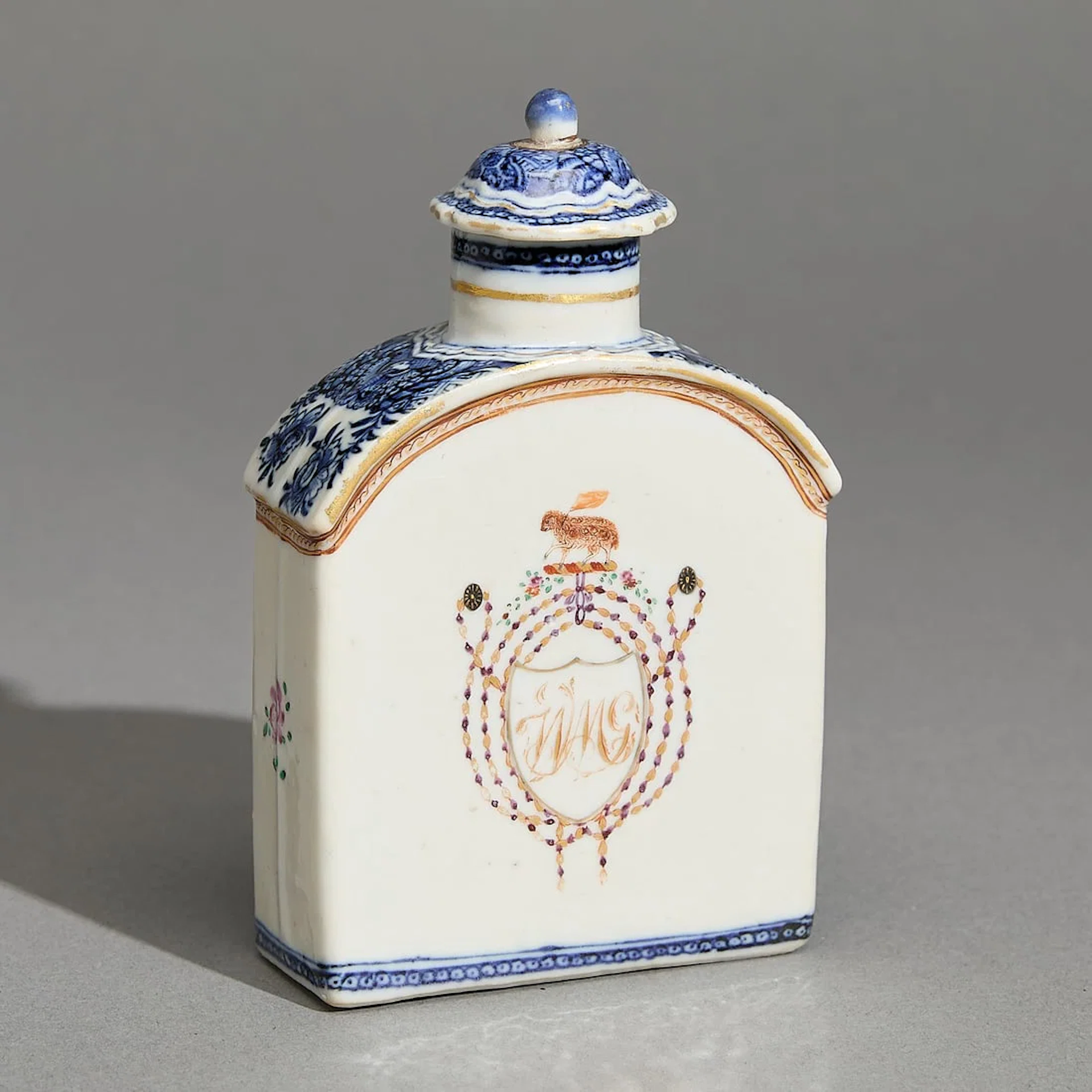 Chinese Export Initialed & Crested Tea Caddy