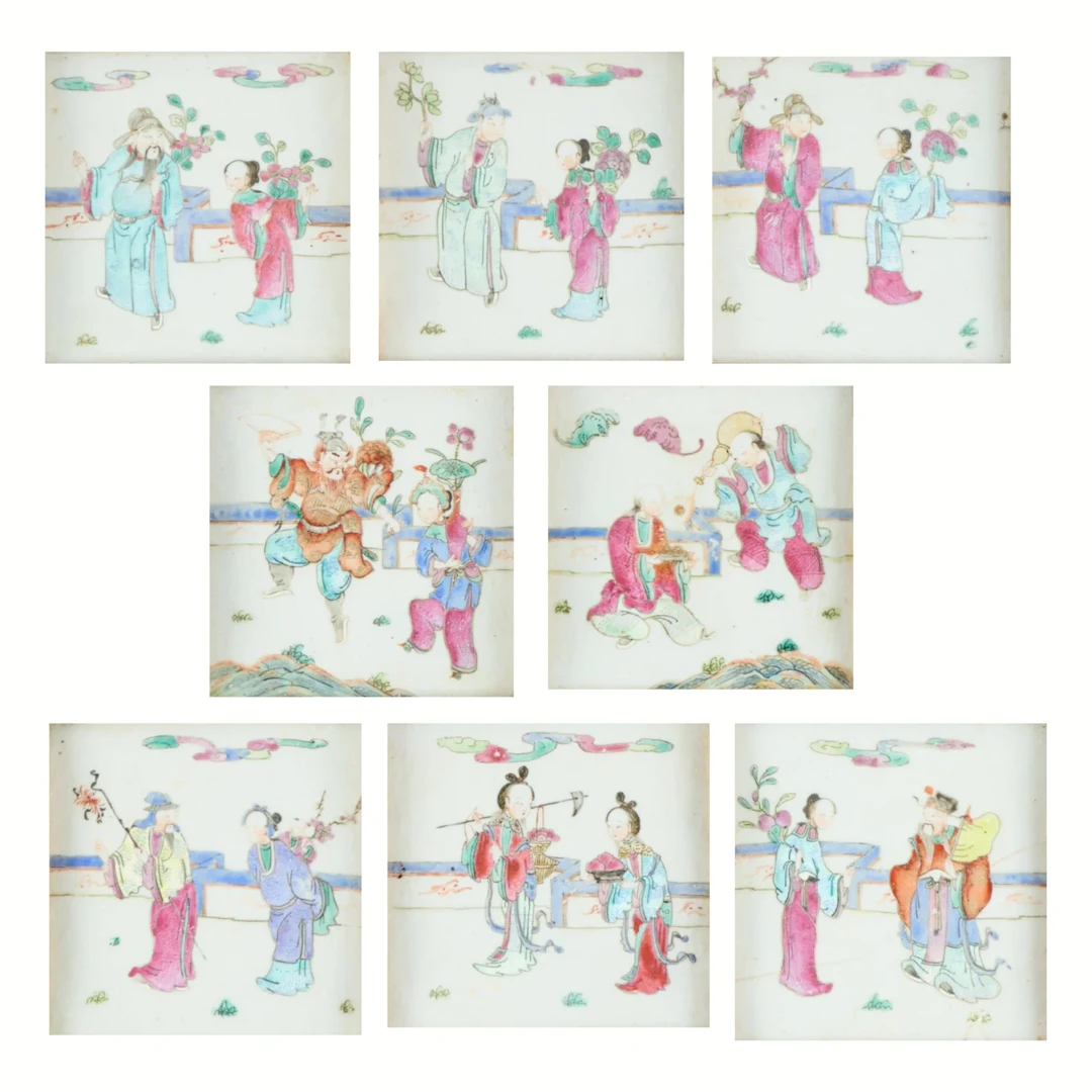 8 Chinese Qing Famille Rose Porcelain Plaques