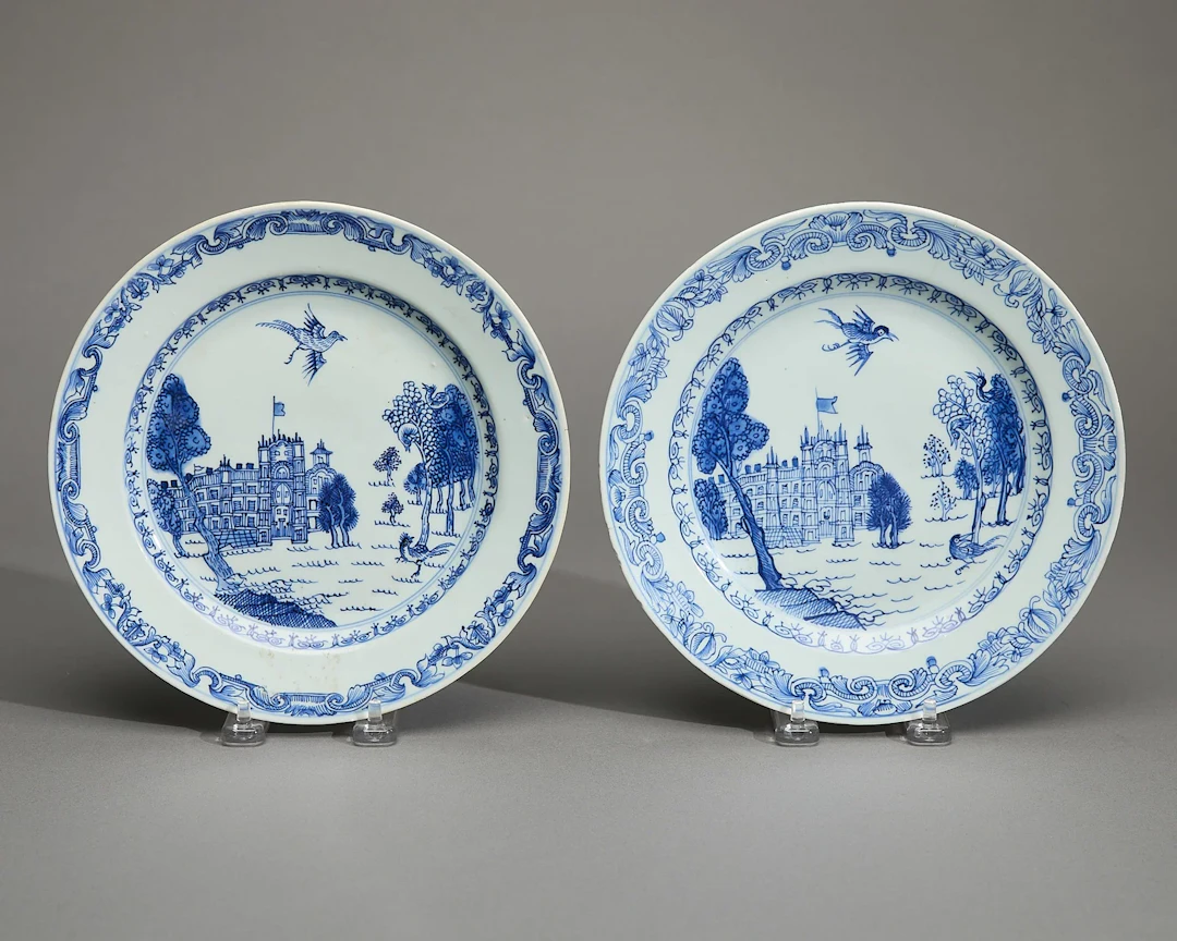 Pair Chinese Export Burghley House Plates