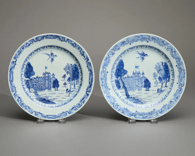 Pair Chinese Export Burghley House Plates