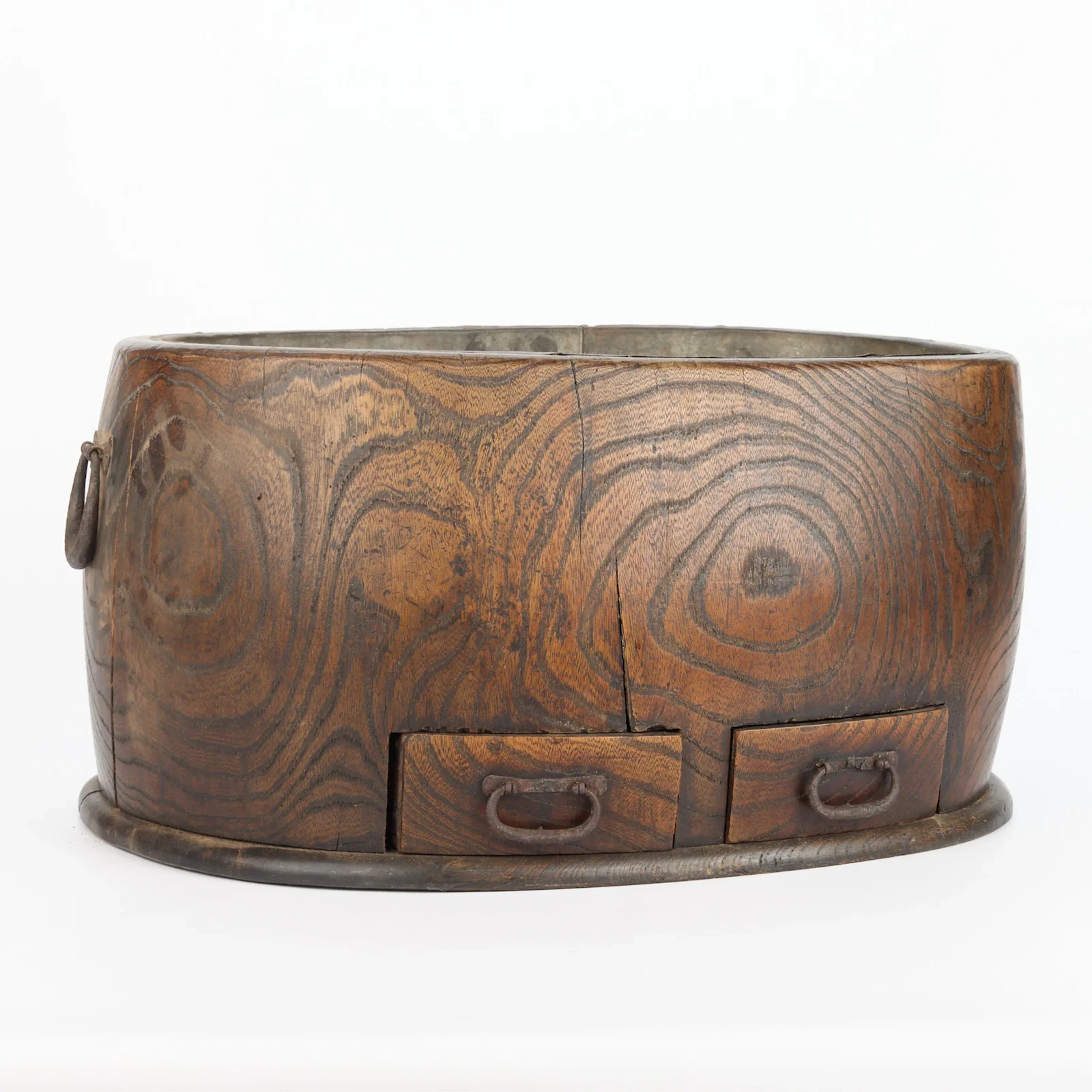 Japanese Meiji Keyaki Wood Hibachi Vessel