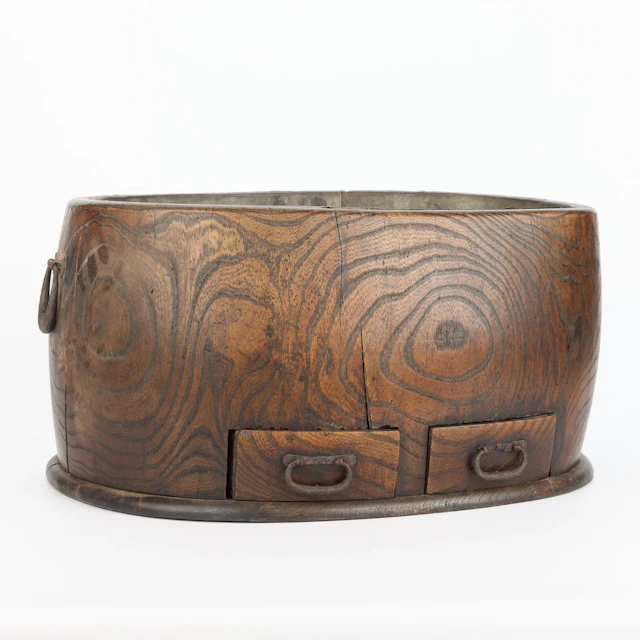 Japanese Meiji Keyaki Wood Hibachi Vessel
