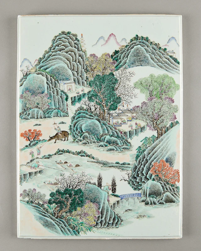 Chinese Famille Verte Porcelain Landscape Plaque