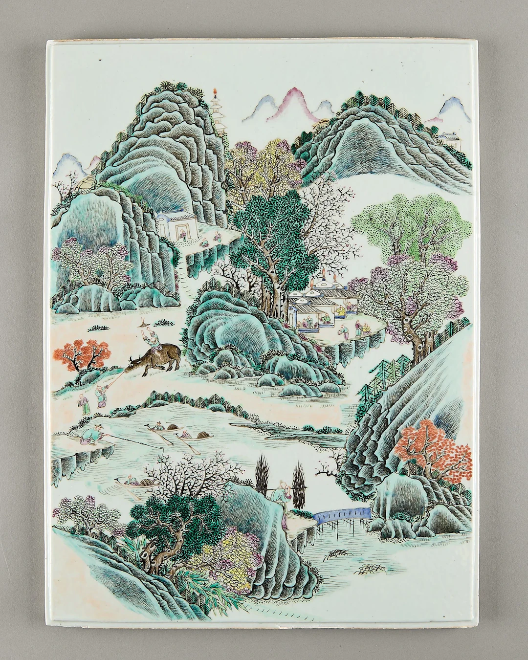 Chinese Famille Verte Porcelain Landscape Plaque